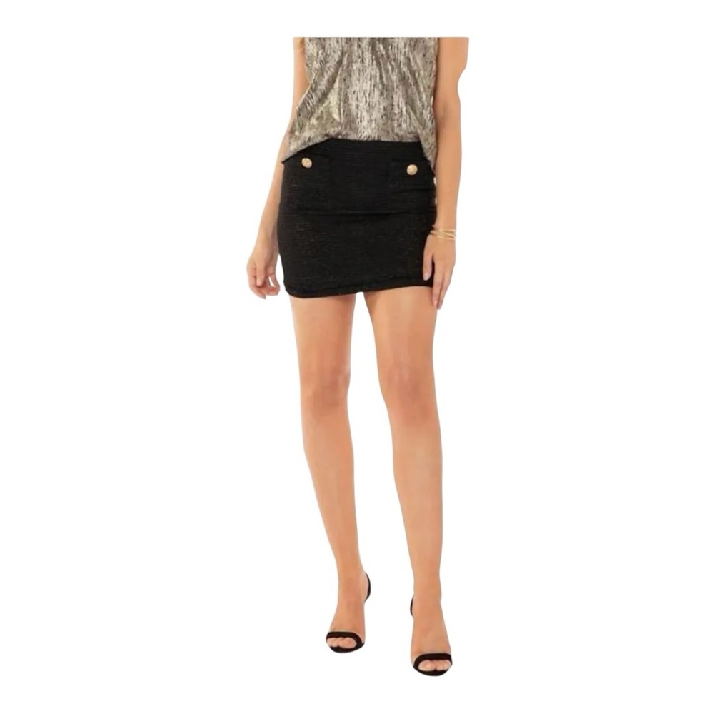 Bishop + Young Cavalli Black Tweed Mini Skirt with Gold Button- XS - Picture 2 of 9